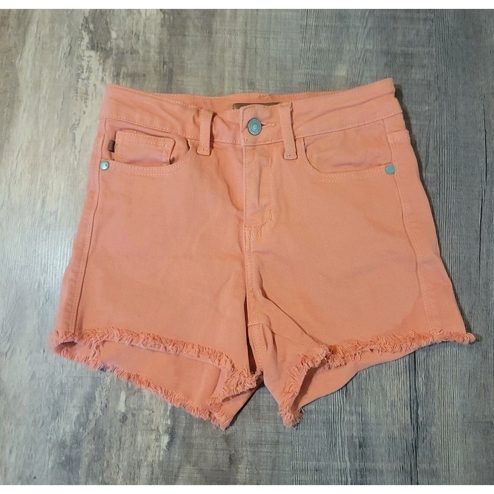 Judy Blue Shorts Womens XS Orange Coral Frayed Hem Denim Cutoff High Rise EUC